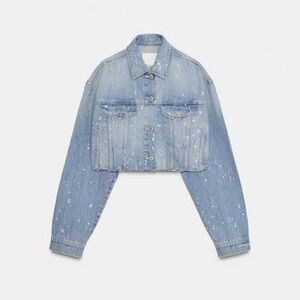 Zara TRF STRASS CROP DENIM JACKET (size S)